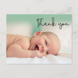 Carte Postale Faire-part Bébé Merci Script Photo Moderne