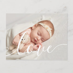 Carte Postale Faire-part Bébé Photo Chic Script Amour Élégant Naissance