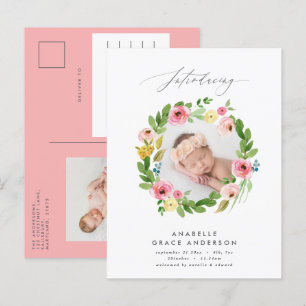 Carte Postale Faire-part belle photo de script botanique floral rose