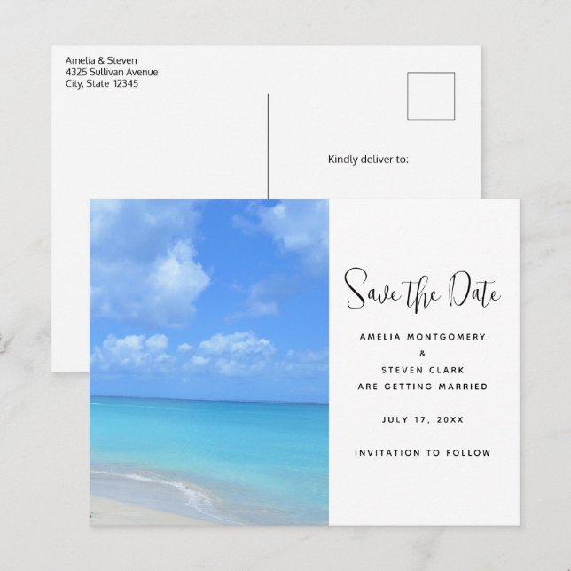 Carte Postale Faire-part Belle Plage Tropicale Turquoise (Devant / Derrière)