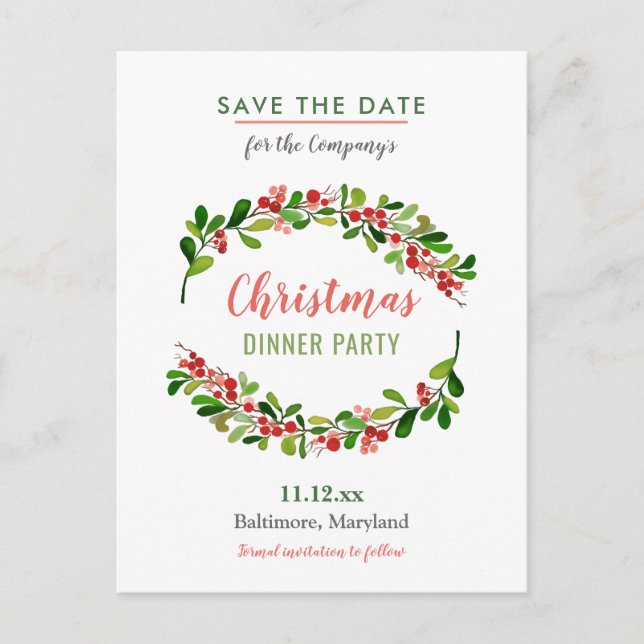 Carte Postale Faire-part Berry Joyeux Dîner de Noël | Fête (Devant)