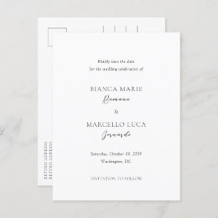 Carte Postale Faire-part Bianca Mariage élégant Enregistrer la date