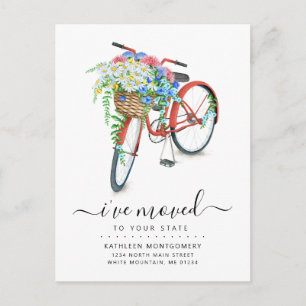 Carte Postale Faire-part Bicycle rouge Pink Basket Floral Moving