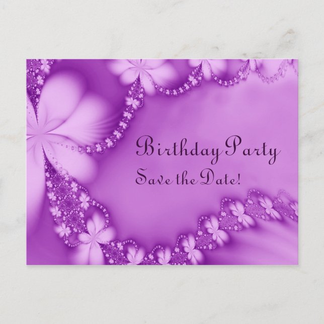 Carte Postale Faire-part Bijou floral violet, Fête d'anniversaire (Devant)