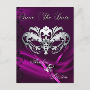 Carte Postale Faire-part Bijou rose Mascarade Argent Enregistrer La Date