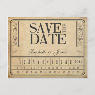 Carte Postale Faire-part Billet vintage II -- Faites gagner la date