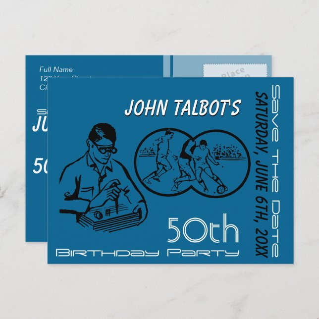 Carte Postale Faire-part Binocular Soccer 50e anniversaire Sauvegarder la d (Devant / Derrière)