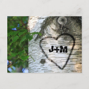 Carte Postale Faire-part Birch Tree Save Date Mariée Groom Heart Monogramme