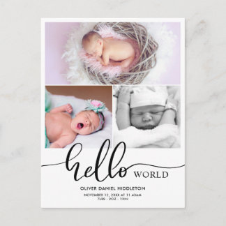 Carte Postale Faire-part Birth Announcement Hello World Photo Collage