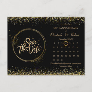 Carte Postale Faire-part Black 50th Anniversary Mariage The Date Calendar