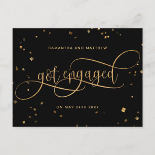 Carte Postale Faire-part Black and Gold, Engagé Confetti, Fiançailles