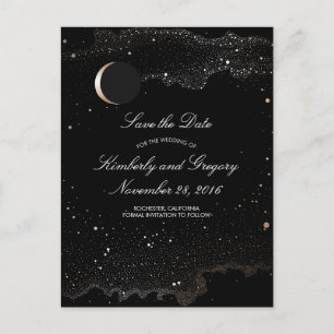 Carte Postale Faire-part Black and Gold Starry Night Moon Enregistrer la da