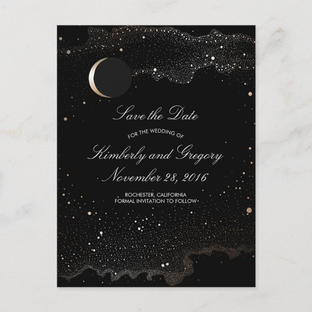 Carte Postale Faire-part Black and Gold Starry Night Moon Enregistrer la da (Devant)