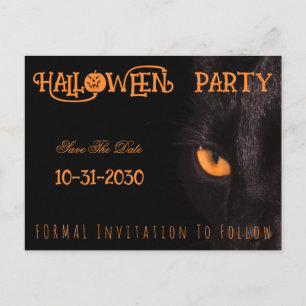 Carte Postale Faire-part Black Cat Eyes Halloween Party Enregistrer la date