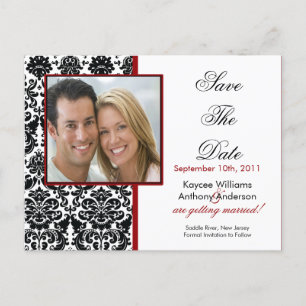 Carte Postale Faire-part Black Damask Photo Save The Date POSTCARD!