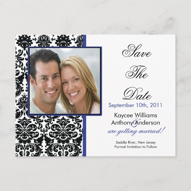 Carte Postale Faire-part Black Damask Photo Save The Date POSTCARD! (Devant)
