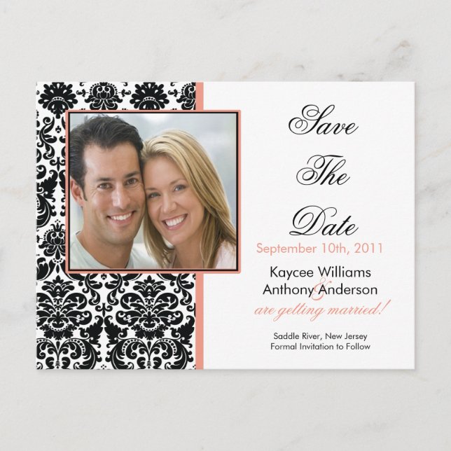 Carte Postale Faire-part Black Damask Photo Save The Date POSTCARD! (Devant)