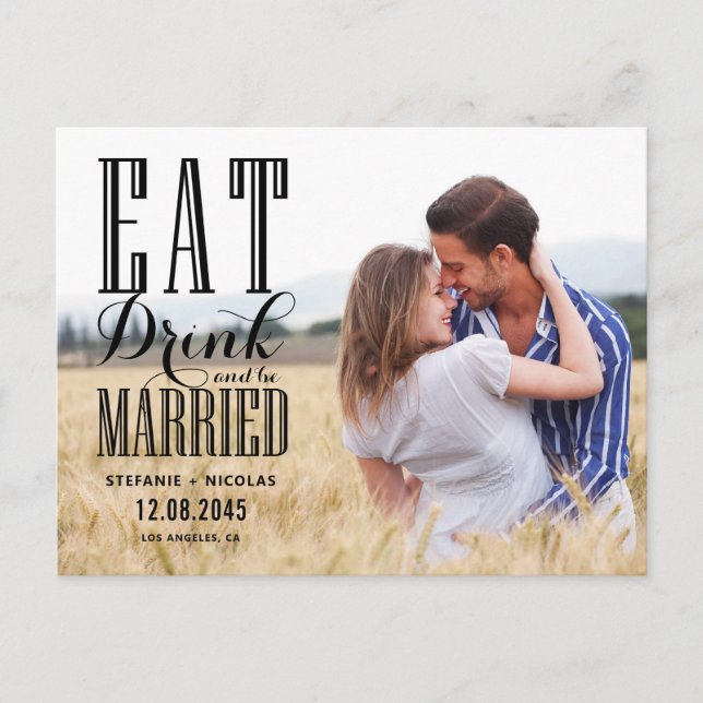 Carte Postale Faire-part Black Eat Drink and Be Married Photo Enregistrer l (Devant)