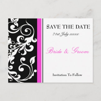 Carte Postale Faire-part Black Et Hot Rose Enregistrer La Date