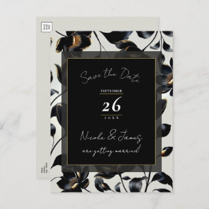 Carte Postale Faire-part Black & Gold Floral Greige Mariage Enregistrer la