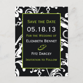 Carte Postale Faire-part Black & Green Damask Contemporary Enregistrer la d