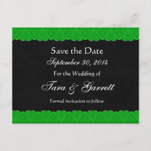 Carte Postale Faire-part Black Kelly Green Lace Enregistrer Date Mariage 02