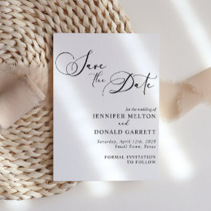 Carte Postale Faire-part Black Modern Simple Script Wedding Enregistrer la