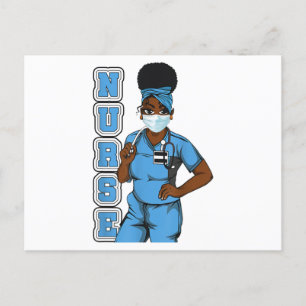 Carte Postale Faire-part Black Nurse Uniforme Visage Masque Africain Femmes
