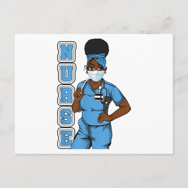 Carte Postale Faire-part Black Nurse Uniforme Visage Masque Africain Femmes (Devant)