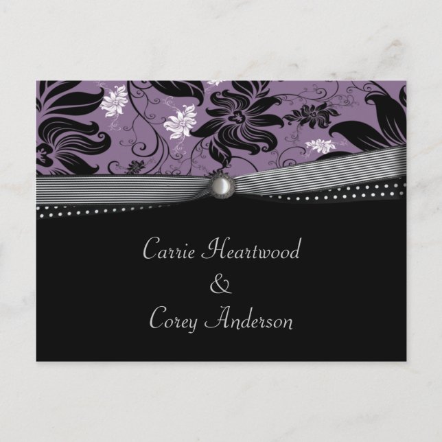 Carte Postale Faire-part Black Purple Argent Enregistrer La Date (Devant)
