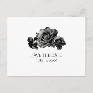 Carte Postale Faire-part Black Watercolor Roses Mariage Enregistrer La Date