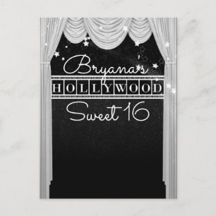 Carte Postale Faire-part Black & White HOLLYWOOD rideaux élégante fête