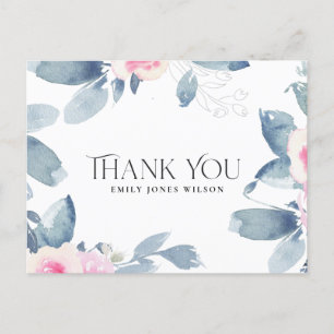 CARTE POSTALE FAIRE-PART BLANC BLEU BLEU FLORAL TOUT ÂGE ANNIVERSAIRE MERCI
