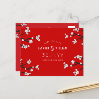 Carte Postale Faire-part Blanc Sakura Cerry Blossoms Enregistrer Le Mariage