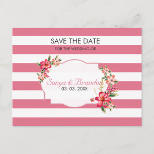 Carte Postale Faire-part Blancs Et Roses - Enregistrer La Date