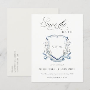 Carte Postale Faire-part Blason de monogramme aquarelle de fleur sauvage bl