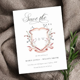 Carte Postale Faire-part Blason de monogramme de fleur sauvage rose chic En