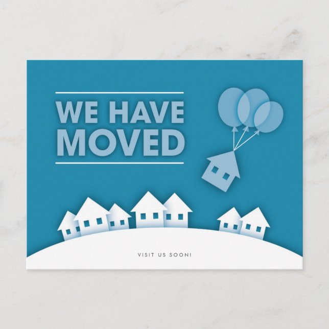 Carte Postale Faire-part Bleu avec des maisons blanches Nouvelle adresse Ca (Devant)
