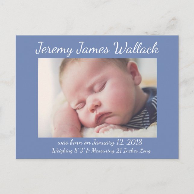 Carte Postale Faire-part Bleu Blanc Simple Baby Boy Annonces d'anniversaire (Devant)