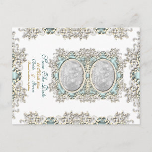 Carte Postale Faire-part Bleu blanc vintage