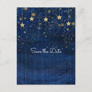 Carte Postale Faire-part Bleu Clair Et Céleste Étoilé Doré Enregistrer La D