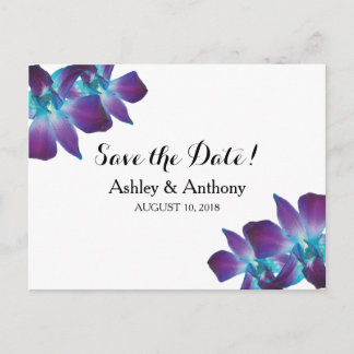 Carte Postale Faire-part Bleu Dendrobium Mariage orchidée Enregistrer la da