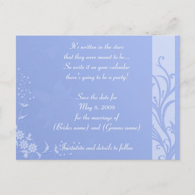 Carte Postale Faire-part Bleu enregistrer la date (Devant)