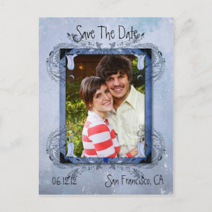 Carte Postale Faire-part Bleu lavande Vintage Grunge Floral Photo Enregistr