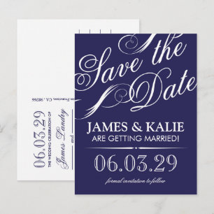Carte Postale Faire-part Bleu Nuit Vintage Écriture Save the Date