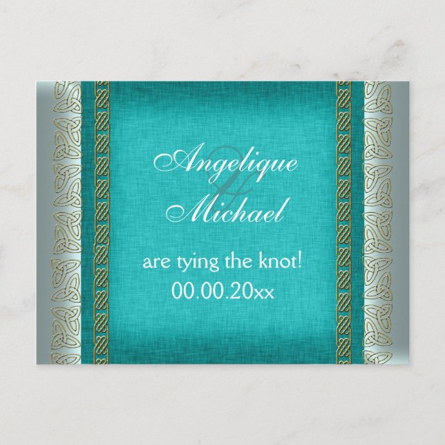 Carte Postale Faire-part Bleu or blanc mariage anniversaire (Devant)