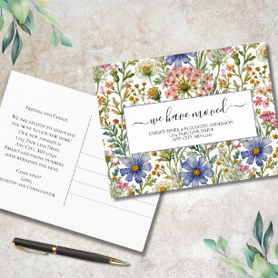Carte Postale Faire-part Bleu rose Fleur sauvage Cottagecore Déménagement