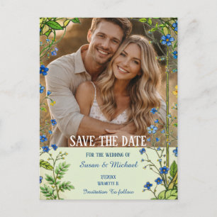 Carte Postale Faire-part Bleue Fleur Sauvage Jardin Botanique