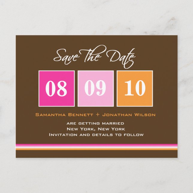 Carte Postale Faire-part Blocs de date - Rose orange (Devant)