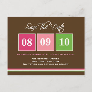 Carte Postale Faire-part  Blocs de dates - Fuchsia Green